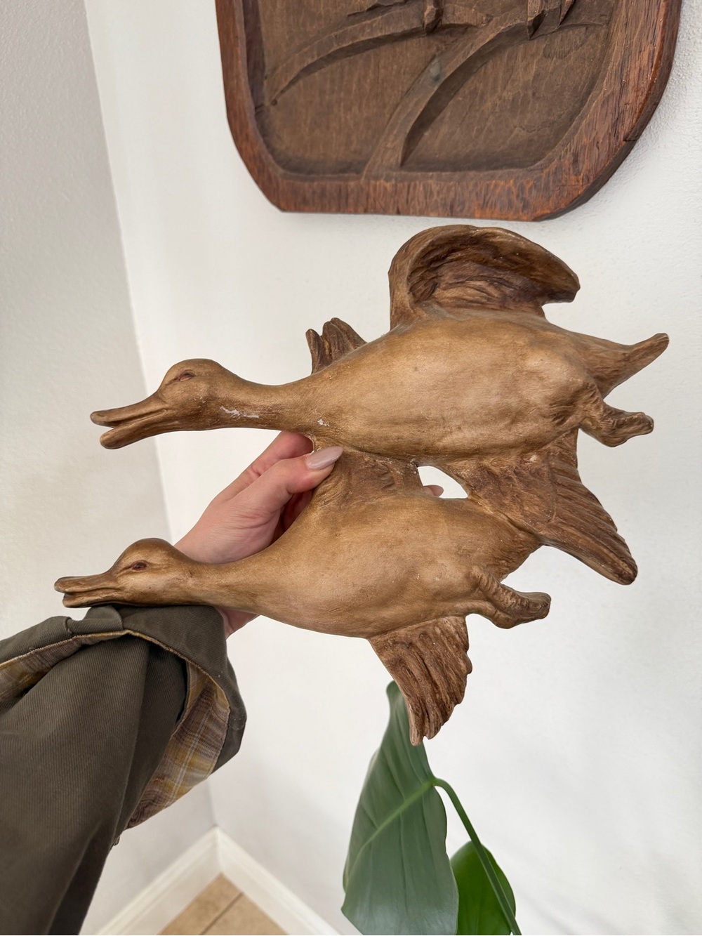 Vintage Hand Made Colombia Flying Ducks Geese Wall Plaque 14” Rustic Decor